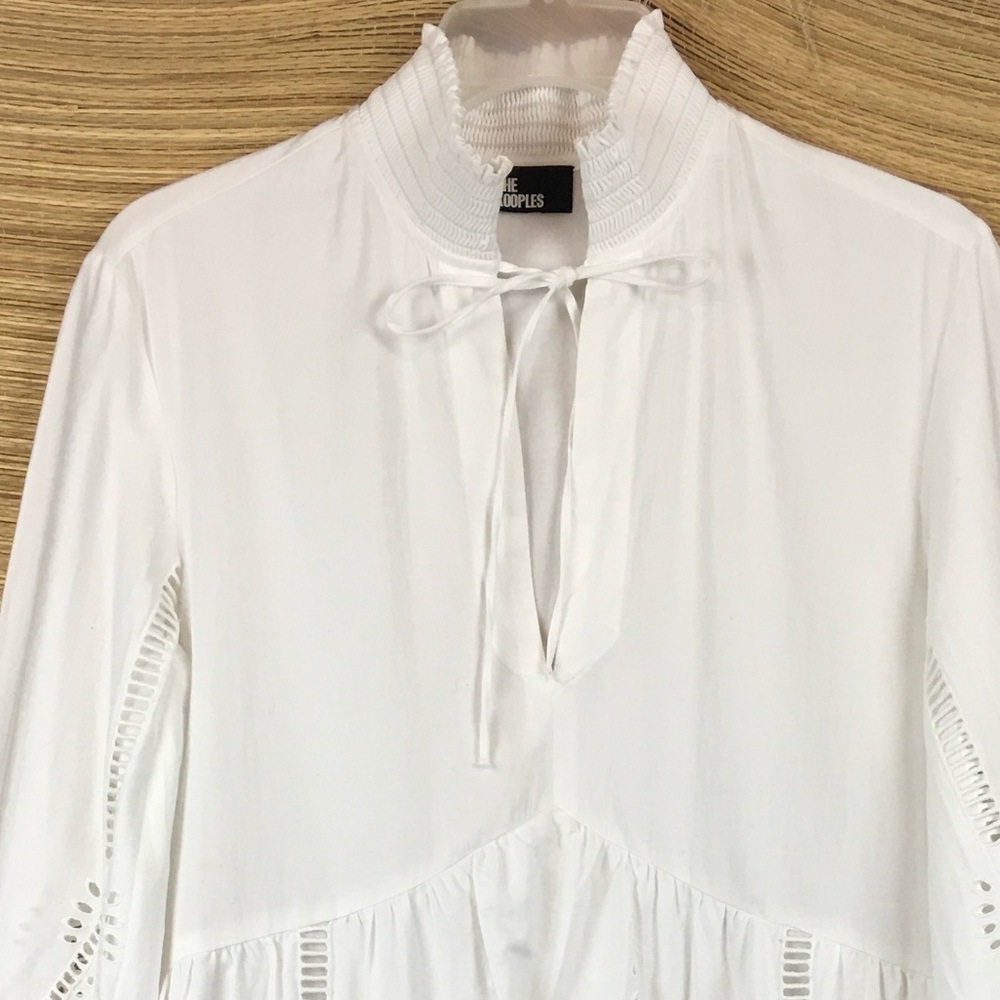 The Kooples Paris White Mini Dress With Broderie Anglaise Long Sleeve Size 2 - Picture 5 of 12